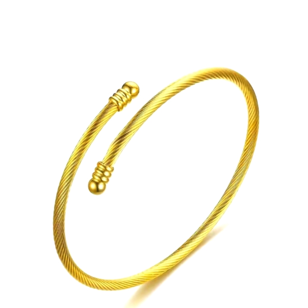 Elegant Titanium Steel Open Twisted Bangle Yellow Gold NWT